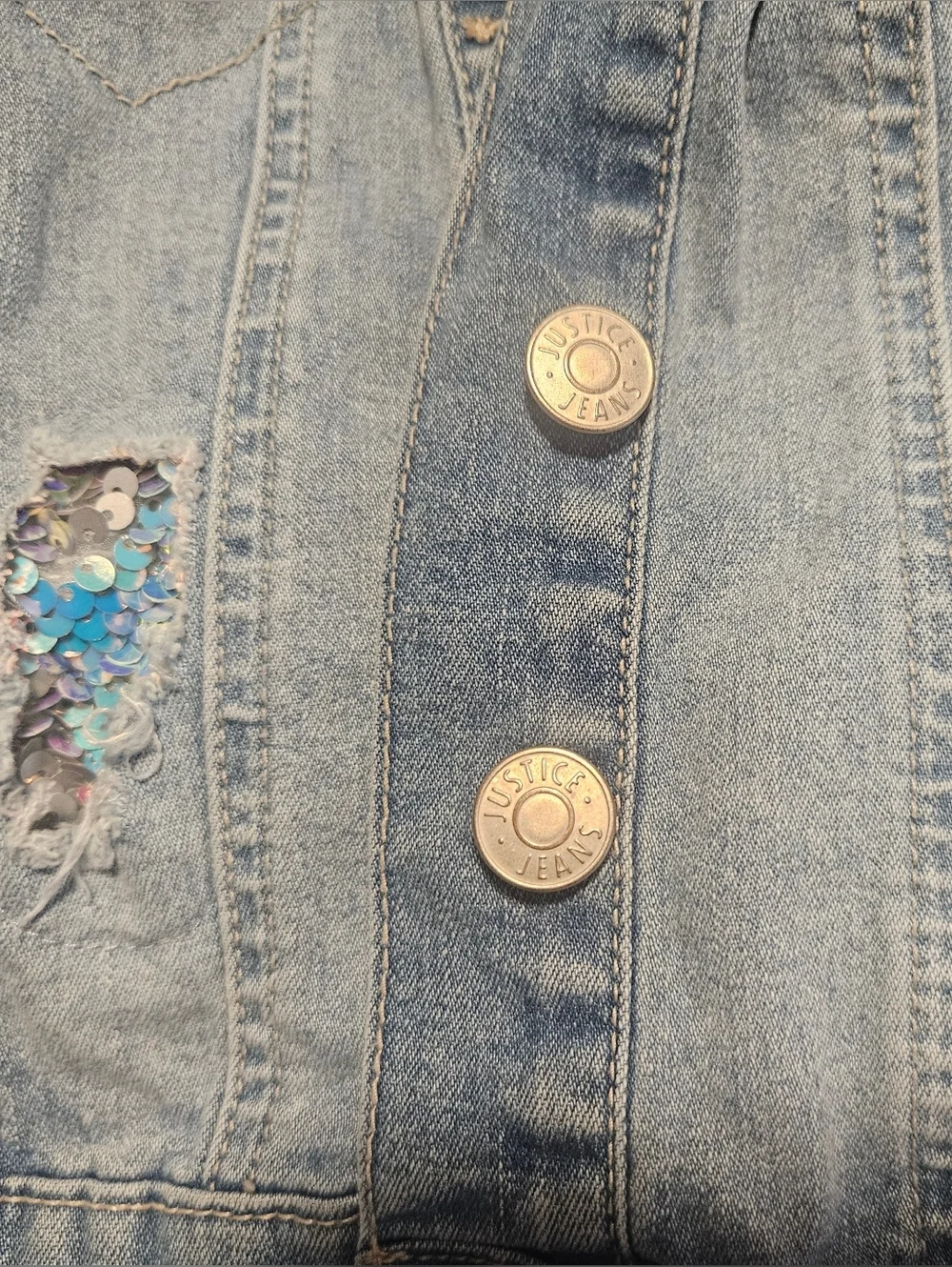 Justice Light Blue Denim Girls' Sequin Accent Vest Size 12